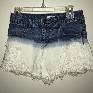 Girls Bebe denim crocheted shorts